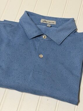 Peter Millar Crown Light Blue Brocade Paisley-Textured Polo
